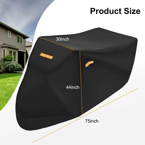 Heavy Duty Tricycle Cover For Adults Weatherproof UV Protection Windproof Snow Resistant Outdoor Shield Black Oxford Cloth Fits 75L X 30W X 44H For 3 Wheel Bikes Mountain Road Cruiser And Some E Bikes size view, black Oxford cloth, 75 x 30 x 44 inch