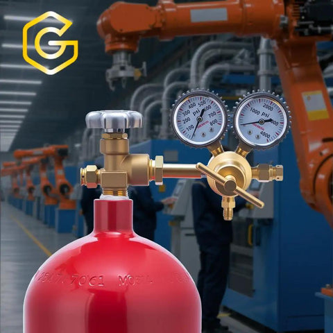 60 Cubic Foot Steel Nitrogen Cylinder With CGA580 Valve, DOT 3AA Approved Inert Gas Tank, shown in industrial setting