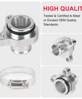 BMW Aluminum Water Hose Fitting Upgrade For 1 Series 3 Series 5 Series 6 Series 7 Series And Z4 With 3L N54 N53 N52 N51 Engines Replaces 11537541992 And 11537544638 Coolant Hose Flange Direct Fit, showing high-quality aluminum fitting and clamp.