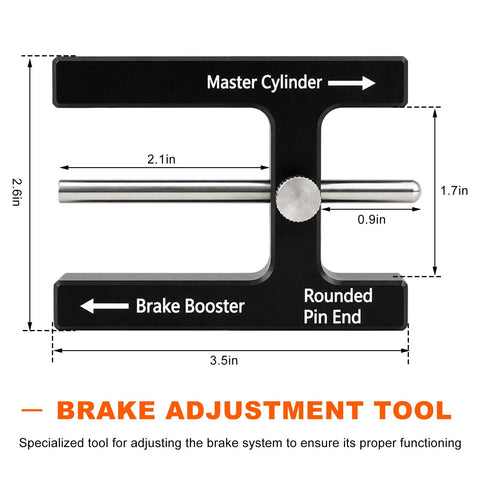 Road Ready Brake Booster Adjustment Tool With Magnetic Aluminum Push Rod Length Gauge displayed with measurement labels and features.