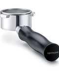 54mm Bottomless Naked Portafilter for Breville Barista Express and Pro with black handle, fits 54mm baskets, includes 18g filter