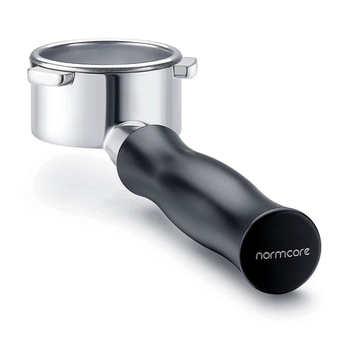 54mm Bottomless Naked Portafilter for Breville Barista Express and Pro with black handle, fits 54mm baskets, includes 18g filter