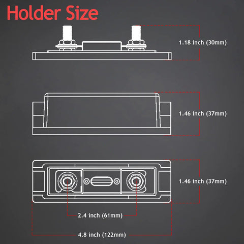 Diagram showing dimensions of Three Pack 300 Amp ANL Fuse Holder Block For Car Audio with measurements in inches.