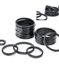 Heavy Duty Nitrile 90 Shore D Ring Kit with 9 sizes and 80 printed rings, oil resistant, shown in stacked arrangement.