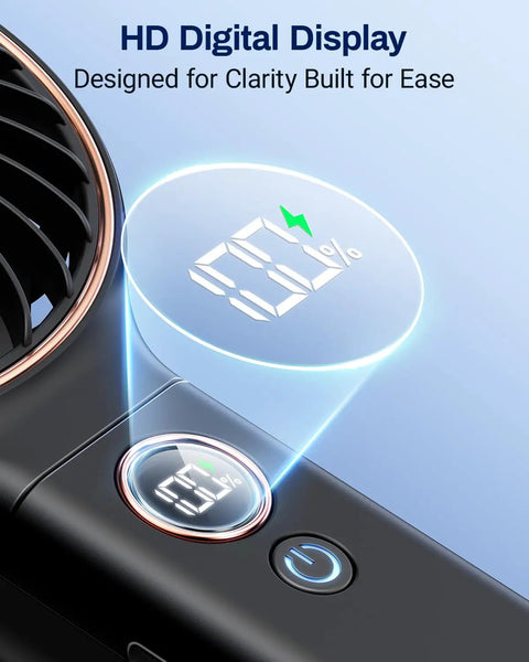 Must-Have On The Go Personal Portable Fan With 5000mAh Battery, 6 Speeds, Ultra Quiet Sweeping Breeze Under 15dB, LED Digital Display