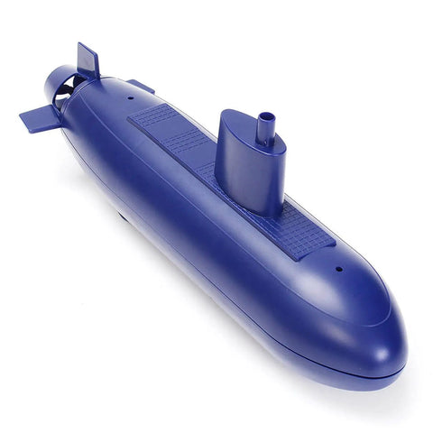 Mini RC Submarine With 2.4GHz Remote Control Six Channel Sub Boat for submerged runs and surface floats, blue hull design.