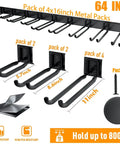 Heavy Duty Steel Garage Wall Mount Tool Organizer with 8 mixed hooks shown in 64-inch pack, features rust and scratch resistance