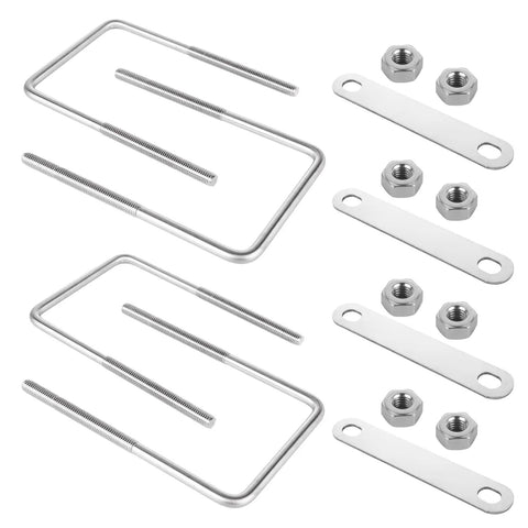 Six Pack Square U Bolts 3/8 Inch Thread, 4 Inch Inner Width, 7 Inch Overall Length, 304 Stainless Steel With Washers And Nuts For Boat Trailer