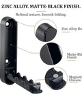 Sick Folding Wall Hooks Black Rounded Design Swivel Arms Tuck Flat Against Wall Space Saving Zinc Alloy Heavy Duty Coat Hangers For Jackets Bags Entryway Vibe close-up showing zinc alloy body and matte-black finish.