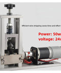 Solid Build Wire Stripper Machine For Fast Cable Prep And Household Wiring Fixes No Sweat Electric Stripping Tool shown with detailed components and specs.