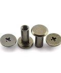 Pack Of 50 Black Chicago Screws Phillips Drive Binding Bolts Copper Plated Steel Rivets For Leather Crafting And Bookbinding showing various angles.