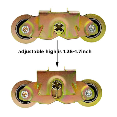 Front view of Two Pack 1-1/4 Inch Heavy Duty Gliding Patio Door Tandem Rollers Replacement Wheels with adjustable height