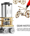 12V DC Micro Gear Motor 11 RPM Right Angle Metal Gearbox For 3D Printing Pen, showing an N20 motor and printed bike model.
