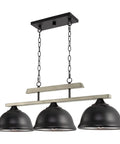 Dope 35 Inch 3 Light Modern Farmhouse Island Pendant Light With Large Dome Shades Adjustable Hanging Height Gray Oak Finish