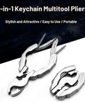 9-In-1 Keychain Multitool Pliers With Wire Cutter Stripper Crimper Bottle Opener And Screwdrivers, stainless steel, open and closed view