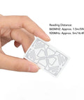 Top Tier One Hundred Pieces Uhf Rfid Tags 860 To 960 Mhz Adhesive Labels in hand, showing design and dimensions for scanning.