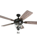 Glencrest 52 Inch Indoor Outdoor LED Ceiling Fan With Light And Pull Chain, Dual Mounting Options, ETL Damp Rated, Reversible Motor, Dual Finish Blades In Bronze