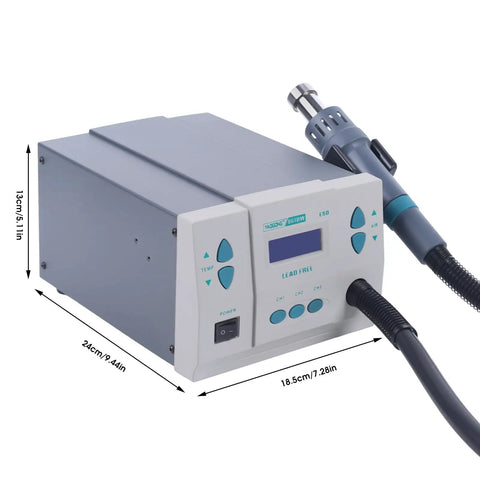 Powerful Digital Hot Air Rework Station With LCD Display 1000W 3 Channel BGA Soldering showing dimensions