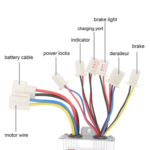 Wiring connectors of 36V 500W Motor Controller With Throttle Grip For Electric Scooters, Tricycles, And Bikes, DC Speed Control Box Kit