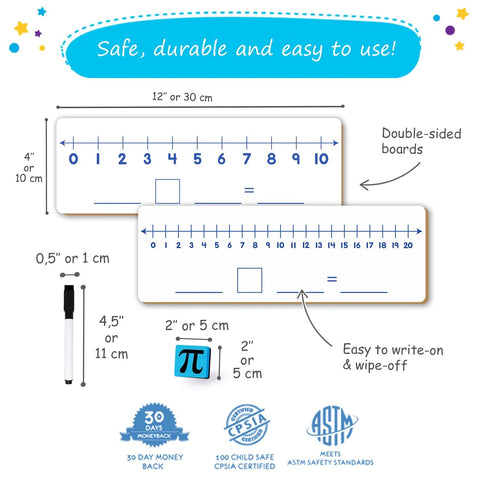 12 Pack Double-Sided Dry Erase Number Line Whiteboards Set 4x12 Inches For Students Classroom Math Manipulatives Must Haves