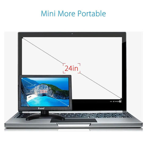 10 Inch IPS LCD Monitor With 1280x800 Resolution for PC TV Security Display HDMI VGA BNC AV Inputs next to larger screen.