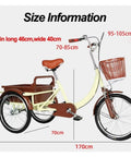 Adult Tricycle With Back Cabin Cargo Trike For Seniors And Outdoor Fun, dimensions, dual brakes and basket, side view