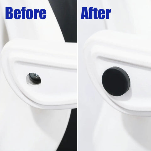 85 Piece Silicone Stoppers Kit Black Rubber Hole Plugs For Round Ties Sealing Waterproof Tub Covers Flexible Grommets Assortment Variety Pack before and after fit on white cover