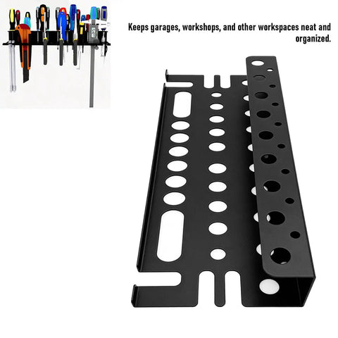 Wall Mount Hammer Holder And Heavy Duty Tool Organizer Rack for garage, black carbon steel, pegboard style, holds hand tools
