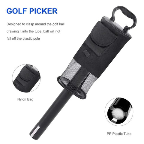 Top Golf Ball Collector Shag Bag Holds About 75 Balls With Detachable Retriever Tube And Nylon Storage Bag Black