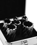 Heavy Duty 6 Piece Annular Cutter Set Spanning Seven Eighths To Two Inches With Three Quarter Inch Welded Shank in a case.