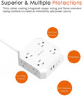 Universal 2 Prong To 3 Prong Outlet Adapter With 5 Foot Cord For Older Home Wiring Safe Conversion Hub For Personal Electronics and Small Appliances on a white background.