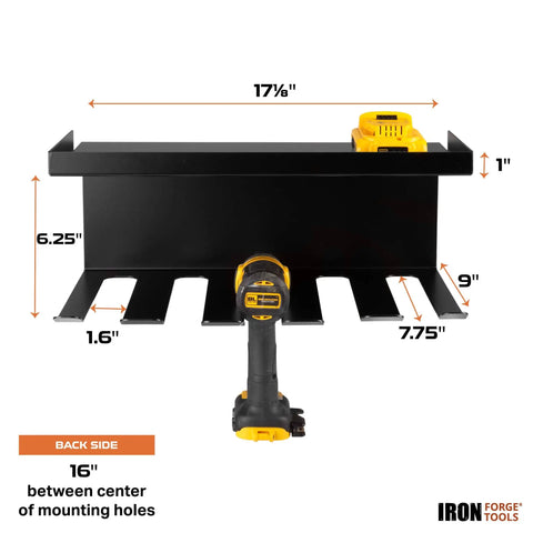 Power Tool Organizer For Shop And Garage Heavy Duty Wall Mounted Rack With Storage And Five Drill Slots Durable Workshop Organizer