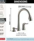 Dimensions of Rugged Brushed Nickel Kitchen Faucet With Butter Smooth Pull Down Spray And Built In Soap Dispenser Quick Fit Zero Sweat Two Hole Mount.