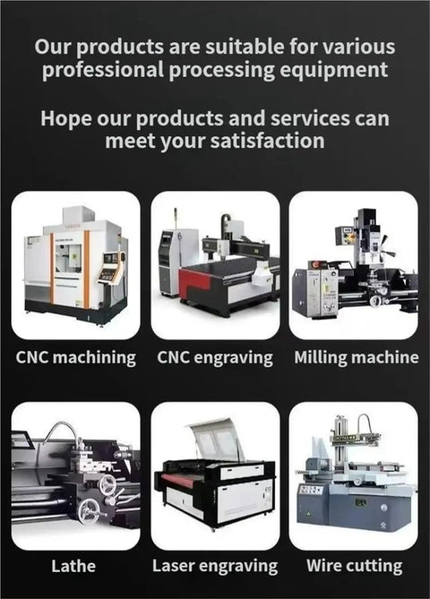 Image displaying various professional processing equipment including CNC machining, CNC engraving, milling machine, lathe, laser engraving, and wire cutting.