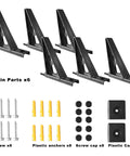 Beefy Wall Mounted Snowboard And Ski Rack Stash Up To Three Boards Horizontally Inside Your Garage Using Durable Plastic Multi Sport Gear Holder Home Organization hardware kit with six black plastic supports and installation screws.