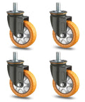 Set of four Beefy Top Plate Swivel Caster Wheels With Brake, Heavy Duty PU Castors for furniture and workshops, noiseless rolling