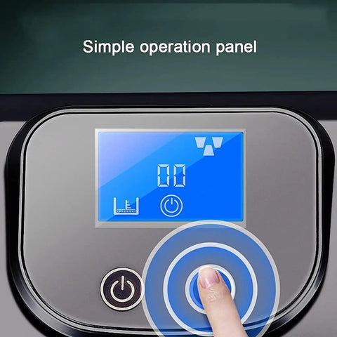 The operation panel of the Totally Portable Countertop Ice Cube Maker With Zero Hassle Production showing digital display and controls.