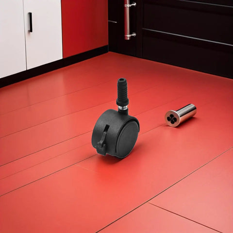 Swivel Caster Wheels 4pcs Inch with Brake for Furniture and Chairs, black wheel on red floor, showcasing sturdy design.