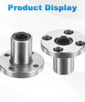 2 Pack LMK8UU Linear Ball Bearings With Round Flange And Double Rubber Seals For Buttery Smooth Glide On CNC Machines And 3D Printers Plug And Play Steel For Zero Drama Projects, displayed in silver metal.