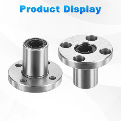 2 Pack LMK8UU Linear Ball Bearings With Round Flange And Double Rubber Seals For Buttery Smooth Glide On CNC Machines And 3D Printers Plug And Play Steel For Zero Drama Projects, displayed in silver metal.