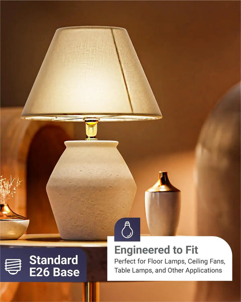 Table lamp with E26 base highlighting 10 Pack A19 LED Light Bulbs 2700K Soft White, 250 Lumens, indoor outdoor dimmable use