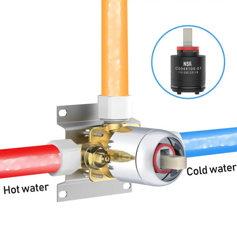 Metal valve installation for High Pressure Shower System With Handheld And Rain Showerhead, showing hot and cold water connections