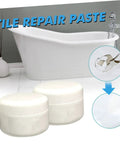 Ceramic Tile Repair Kit 100g Quick Dry Epoxy Paste for crack filling and tile rebonding in bathroom, shown in front of bathtub.