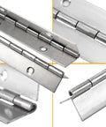 Premium 6 Inch Heavy Duty Piano Hinge Set Built Tough From 304 Stainless Steel shown in multiple angles with mounting holes.