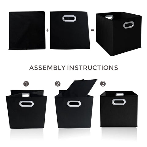 Collapsible Fabric Storage Bins Set Of Six With Sturdy Reinforced Base And Rugged Double Handles For Closets Bedrooms And Nurseries Top Shelf Build Keeps All Your Stuff Securely Put Away Black