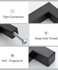 "Matte Black Square Cabinet Handles Set for Kitchen Drawers 7.5 Inch Hole Centers 8 Inch Total Length 1.4 Inch Diameter, Stainless Steel, Rust Resistant, 30 Pack, Easy Clean, Sleek Pro Grade Hardware showing tight connection, deep hole thread, and anti-fingerprint details."