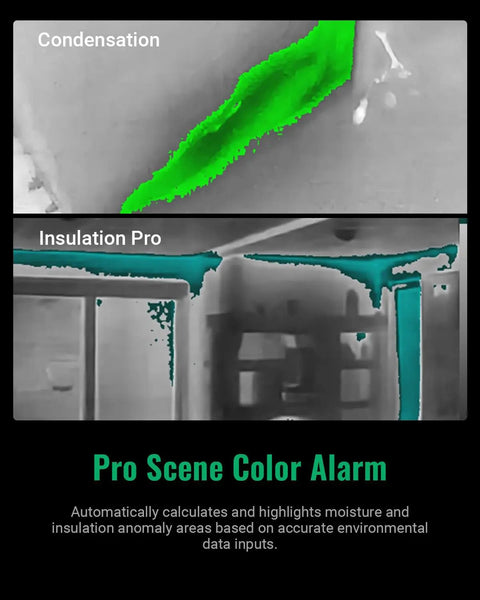 Thermal image showing condensation and insulation using Handheld WiFi Thermal Camera With 8MP Visual Camera And 3.5 Inch Touch Screen.