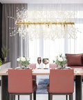 Crystal Bubble Sputnik Chandelier With Dope Firework Lights in a modern dining room setting, showcasing luxe rustic glam design.
