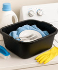 18 Quart Plastic Dishpan Built Tough For Home Kitchens And Laundry Cleanups, Black Multi Purpose Wash Basin Tub with dishes and cloth