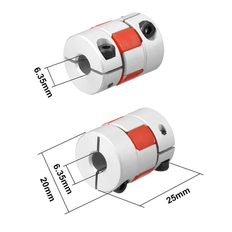 Two Pack 6.35mm To 6.35mm Shaft Couplings Flexible Joint L25 X D20 For Servo And Stepper Motors Torque Transfer With Vibration Damping